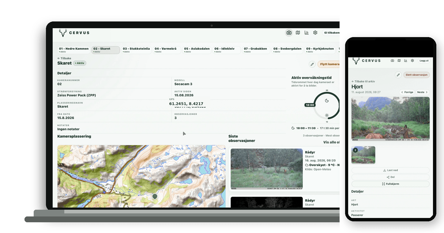 Cervus på desktop og mobil